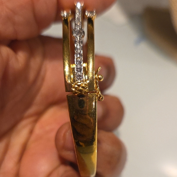 Gold Crystal Triple-Row Bangle Bracelet - Picture 3 of 4